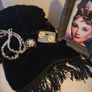 Velvet Scarf Black & Brown Fringe ~ Reversible ~ Luxurious Feel! VGUC ~ Unisex